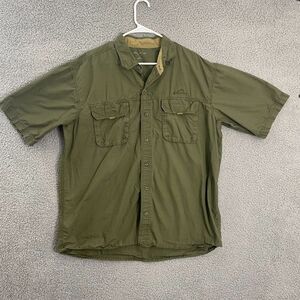Eddie Bauer Shirt Men XL Olive Casual Outdoor Hiking Short Sleeve‎ Button Down